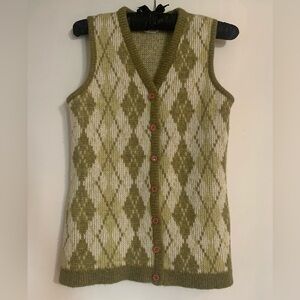 Vintage Cato’s Olive Green Argyle Button-Front Sweater Vest Grandmacore